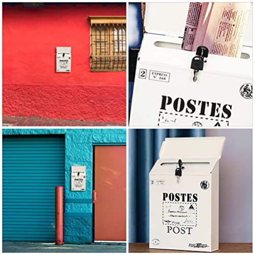 Yardwe Vintage Decor Mailbox Post Box Vintage Letter Box Wall Mount Mailbox Post Box Pastoral Locking Mailboxes Retro Postboxes With Keys Lock Drop Box Collection Boxes Mail Box #TOP3