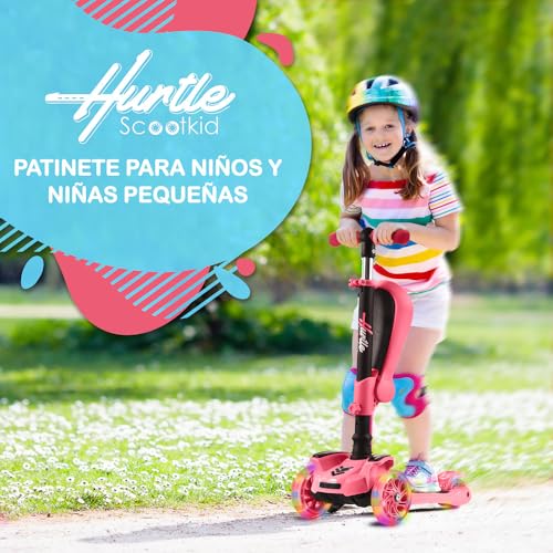 Image of Hurtle 3-Wheeled Scooter for Kids - Wheel LED Lights, Adjustable Lean-to-Steer Handlebar, and Foldable Seat - Sit or Stand Ride with Brake for Boys and Girls Ages 1-14 Years Old