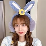 イヤーマフ 防寒 耳あて 耳当て 折りたたみ式イヤーマフ ウィンタープラス ベルベット かわいい うさぎ あったか イヤーマフ イヤーウォーマー 防寒対策 (色 : Fog blue, Size : One size)