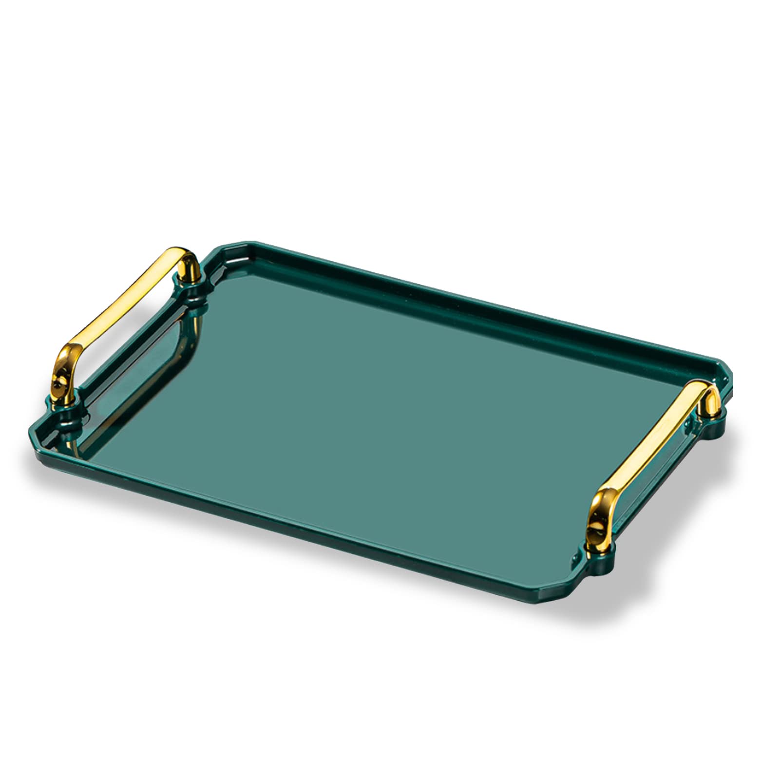 Beauenty Retro Green Serving Tray with Golden Handles, Serving Tray Set for Breakfast, Party Desserts, Multifuntional Perfume Organizer (Medium)