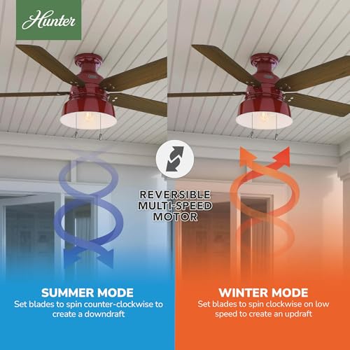 Image of Hunter Mill Valley, Outdoor or Indoor, Ceiling Fan, 52 inch, Barn Red