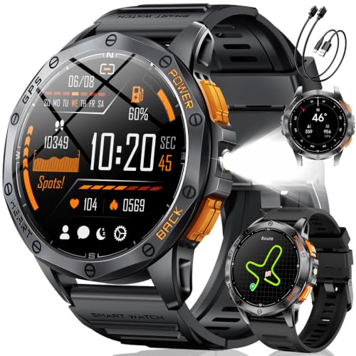 LIGE Montre Connectée Homme GPS avec Boussole/Baromètre, Lampe Torche, Écran AMOLED 1,43