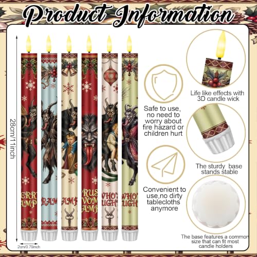 Image of Aurelema 6pcs Krampus Flameless LED Taper Candles Remote Control Decor Gift