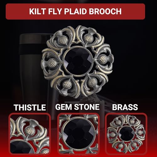 Image of Luxurious Scottish Kilt Fly Plaid Brooch - Premium Thistle Design Adorned with Sparkling Stones, Handcrafted Tartan Sash Pin, Luxurious Accessory for Women's Highland Dress