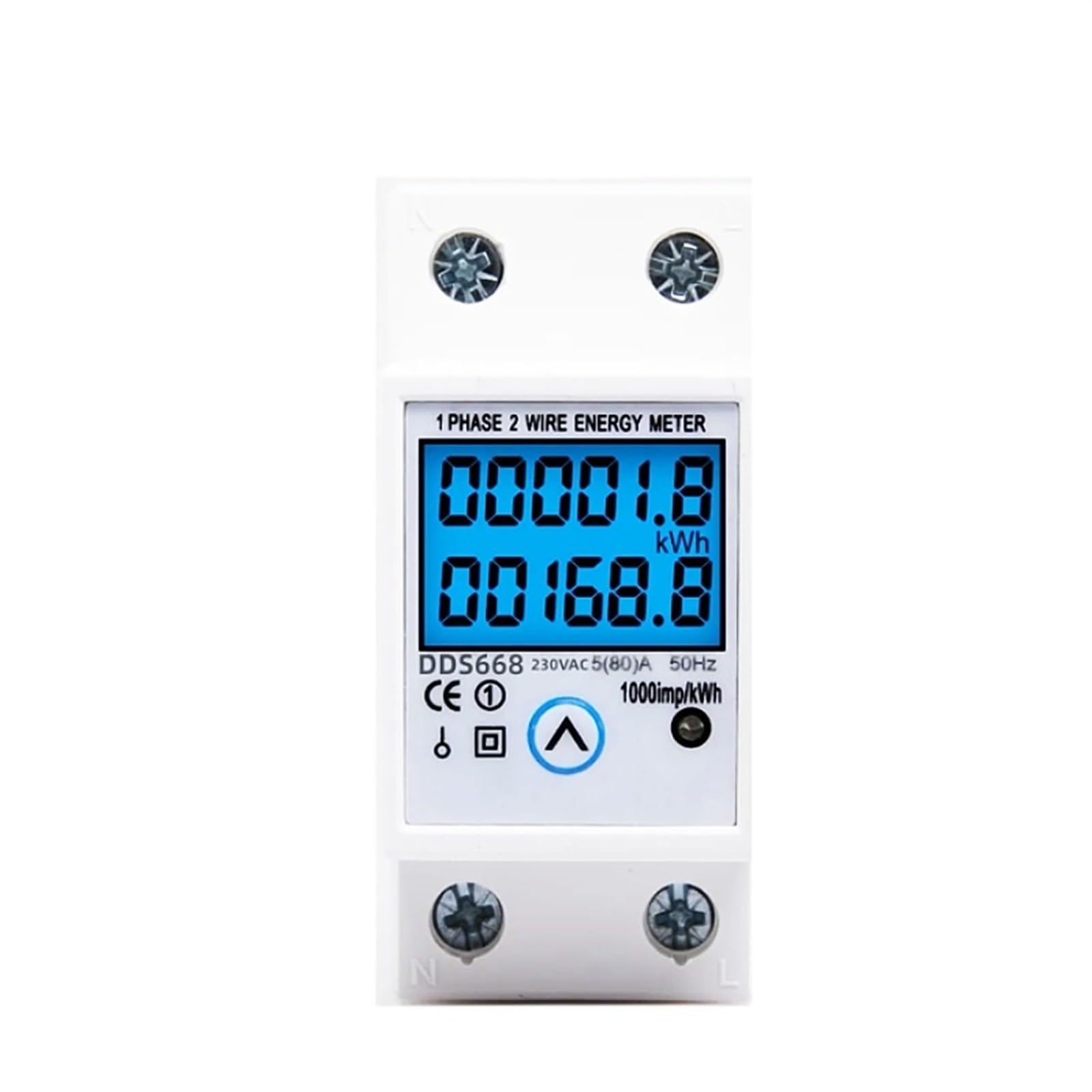 Jednofazowy, dwuprzewodowy, cyfrowy wyświetlacz, watomierz, zużycie energii, licznik energii elektrycznej, KWh, AC 230 V, 50 Hz, 1 szt. (bez podświetlenia)