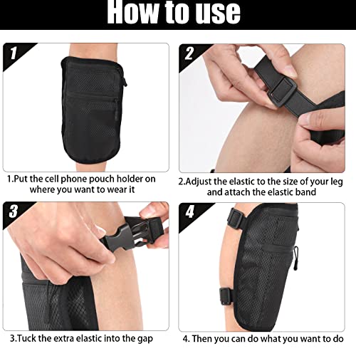 Cell Phone Calf/Leg Band Holster 2 Pack Nonslip Band Smartphone Holder with Adjustable Strap Leg Wallet Pouch for Men Women Running Workout (Black)