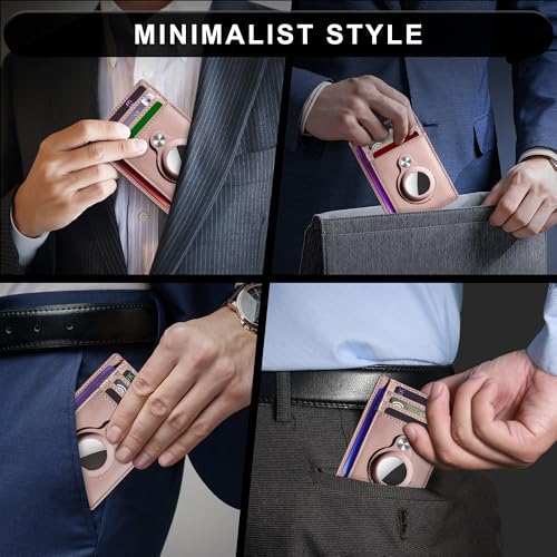 Image of Hawanik Slim Minimalist Front Pocket AirTag Wallet, RFID Blocking Card Holder with AirTag Holder, Pink Champagne, Women's Fashion Wallet