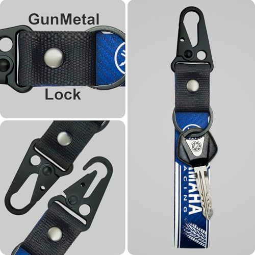 Image of SnapStrap MotoLink Carabiner Keychain Compatible with Yamaha Bike Strong Heavy-Duty Metal Clip with Fabric Key Ring Bike Accessory (Racing Blue)