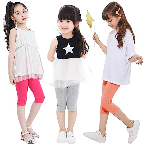 Kiench Girls Capri Leggings Summer Pants for School Basic Solid Color4