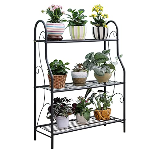 GARFANS Étagère à fleurs en métal à 3 niveaux pour extérieur, balcon, jardin (noir) Cover