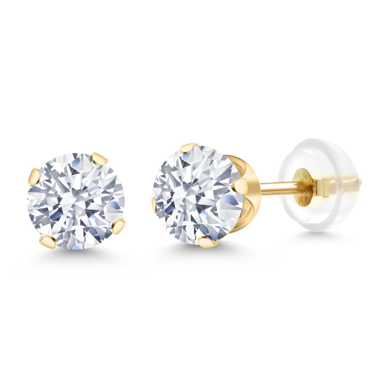 Gem Stone King 14K Gold Gemstone Birthstone Solitaire Stud Earrings | Round 6MM | Gold Earrings For Women Men