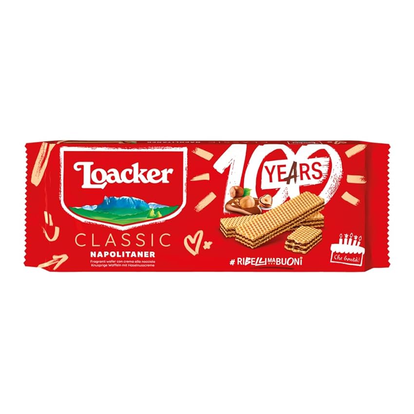 Loacker, Classic Napolitaner, Fragranti Wafer con 3 Strati di Cialde Farcite con Crema alle Nocciole 100% Italiane, Ideali per Merenda e Snack, 1 Confezione da 175g