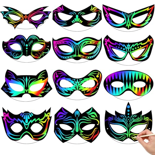 60 Pcs Hero Themed Scratch Paper Mask for Craft Paper Mask DIY Cr...