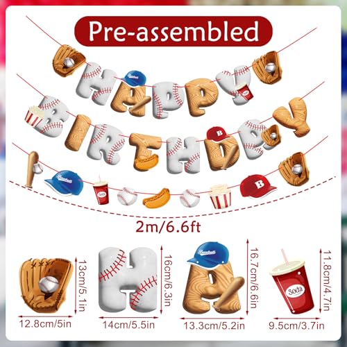 Image of Pre-Strung Baseball Birthday Decorations, Baseball Happy Birthday Banners, Pre-Assembled Sports Banners Decorations