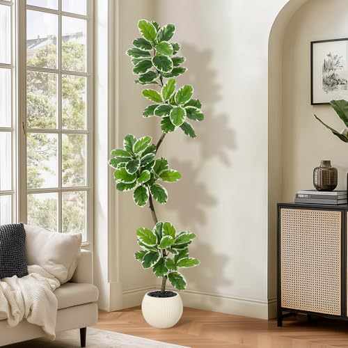 GarveeHome Fiddle Leaf Fig Tree Artificial Indoor, 6FT Tall Faux Rubber Tree with Sphere Planter, Tall Artificial Plants with Moss for Home Decor Office Living Room