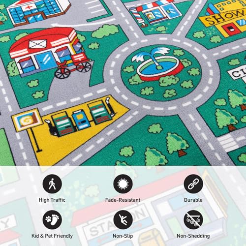Rugshop Kids Playmat Road Traffic Educational High Traffic Living Room,Bedroom,Kitchen, Home Office Non Slip Area Rug 7'10" x 10' Green
