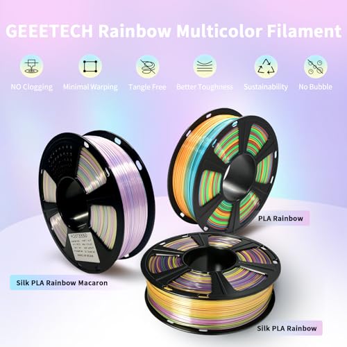 Image of Geeetech Rainbow PLA Filament 1.75mm, 3D Printer Multicolor Filament, Color Changing Filament 1kg (2.2lbs) 1 Spool, Dimensional Accuracy + /- 0.02 mm