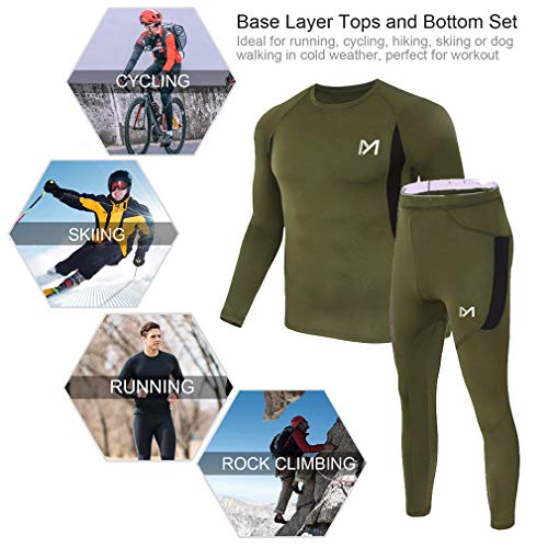 Men’s Thermal Underwear Set, Sport Long Johns Base Layer for Male, Winter Gear Compression Suits for Skiing Running Green