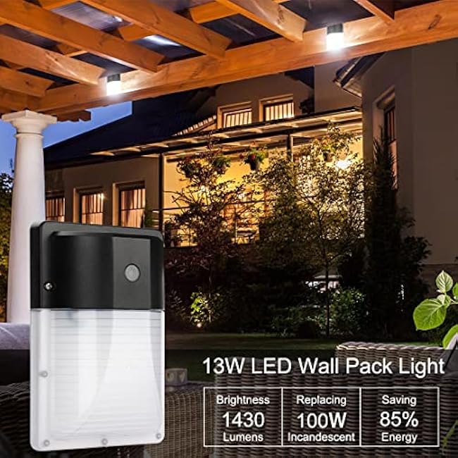 LED Wall Pack Light with Dusk to Dawn Photocell, 13W 1430lm 5000K 100-277V IP65 Waterproof Outdoor Security Lights, ETL Listed, 4-Pack