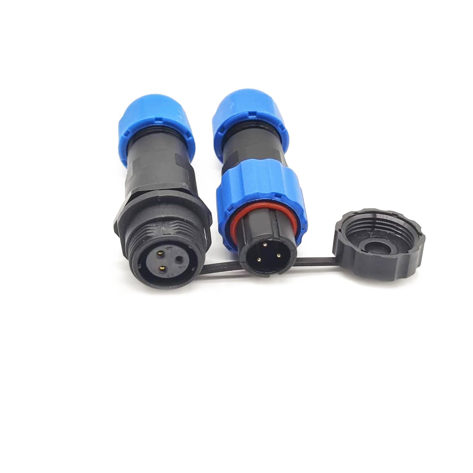 Elecbee IP68 Connectors SP13 Series Waterproof butt Connector 3 Pin in line Male Plug & Female Socket straight With Waterproof Cover
