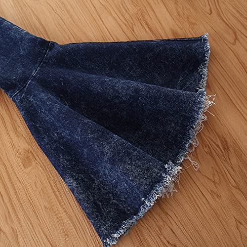 Baby Girls 𝐑uffle Denim Bell Bottom Baggy Wide Leg Jeans Toddler Elastic High Waisted Flare Pants with Pokets3