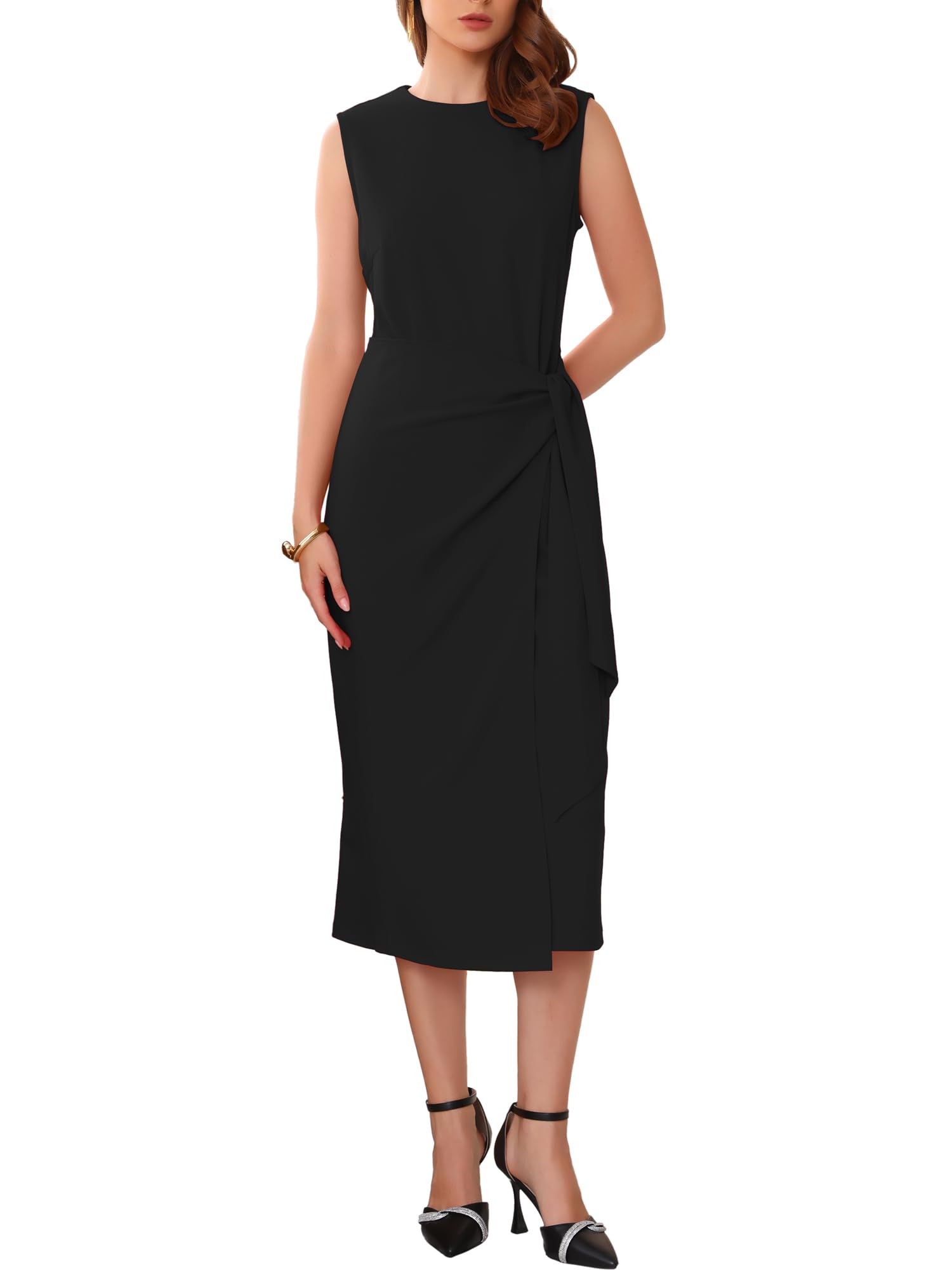 Femme Robe Fourreau sans Manches Cocktail Élégante | Silhouette Enveloppante Flatteuse Design Galbant Soirée Fête Banquet Choix Élégant