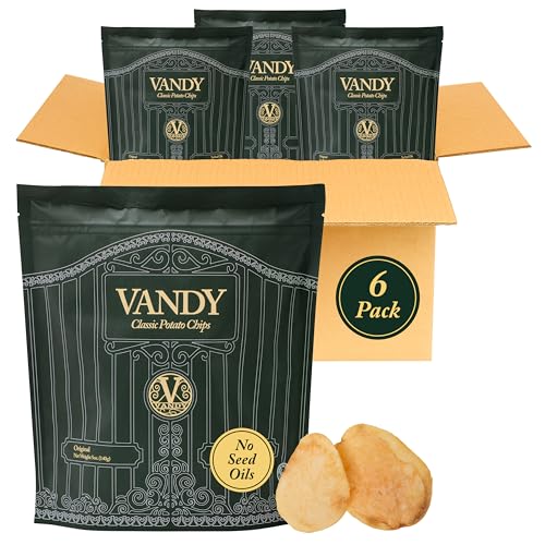 Vandy Crisps Potato Chips - Vegetable & Seed Oil Free Snacks - Gluten Free Potato Chip - Healthy Chips Made with Potatoes, Grass-Fed Beef Tallow, and Sea Salt - 6 Pack, 5 Ounce Each (Original)