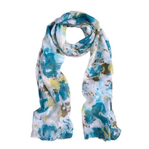 TrendsBlue Elegant Watercolor Paint Floral Scarf