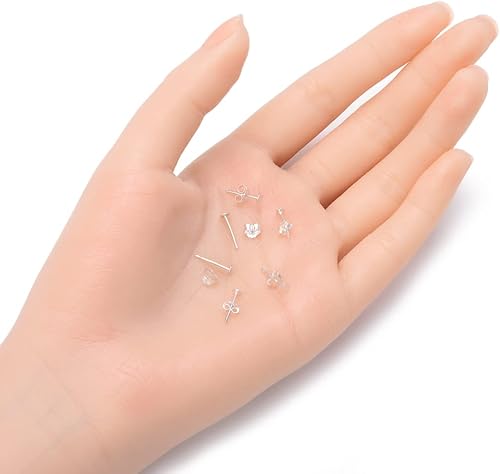 Miniatura 4 de Adabele - 20 pares de aretes de plata de ley auténtica, 0.028 in, pin de 0.118 in (0.12 pulgadas), pequeño pegamento en almohadilla plana con 40