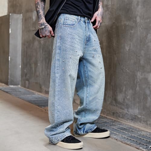Baggy Jeans Men Star Studded Rhinestone Y2K Denim Pants Graphic Streetwear Casual Loose Fit Wide Leg Jeans Men2