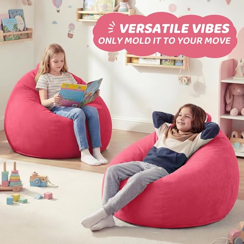 Image of HABUTWAY 2FT Bean Bag Chair 2-Pack, 2' Beanbags Small Bean Bag Chairs with Filling, Teardrop Bean Bag Chair Luxurious Velvet Ultra Soft Fur with Removable Cover(Hot Pink)
