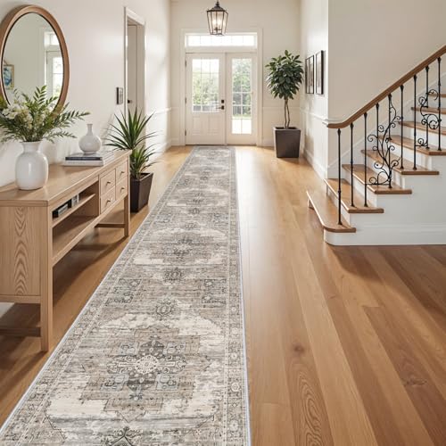 RUUGME Washable 3x20 Runner Rugs - Hallway Runner Rug for Living Room Stain Resistant Carpet with Non Slip Backing Vintage Rugs for Bedroom Kitchen Floor Decoration Mat 3x20 Beige