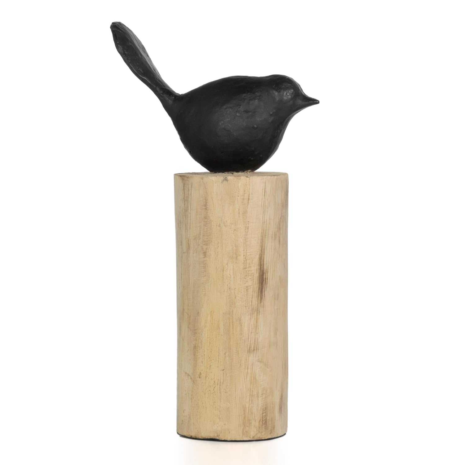 Moritz Skulptur I Vogel auf Baumstammm mittel I 15 x 7 x 27,5 cm I Holzdeko I Skulpturen Deko I Modern I Wohnzimmer I aus Holz I Holzskulptur