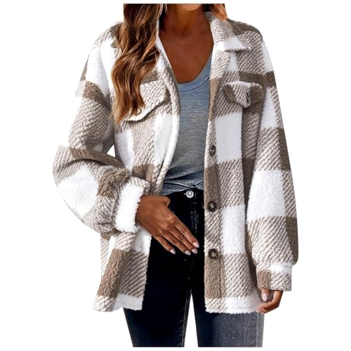 Womens Fuzzy Plaid Flannel Jacket 2025 Casual Trendy Fleece Buffalo Sherpa Shacket Hooded Teddy Warm Jackets Coats