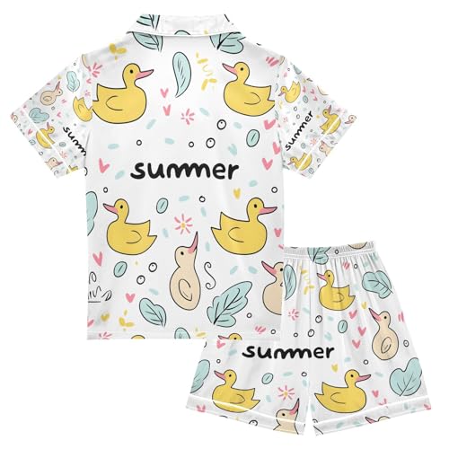 senya Duck Swimming Summer Satin Summer Pajama Sets Silk Short Sleeve Button Down Sleepwear2