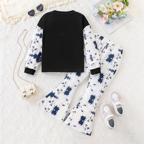 Image of OLMRJKD Girls 2 Piece Outfits Long Sleeve Letter Printed Sweatshirt & Flared Pants Fall Clothing Set Size 7-14 Years