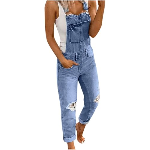 Casual Stretch Jeans Jumpsuit Denim Ripped Distressed Skinny Denim Bib Overalls Rompers