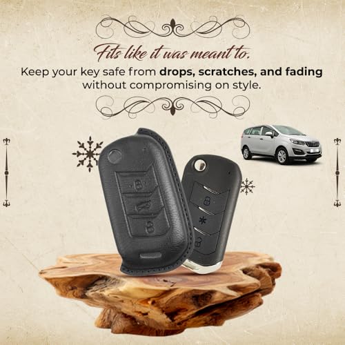 Image of Keyzone Vintage Leather Key Cover for Thar, Scorpio, Bolero, XUV700, XUV400, XUV300, TUV300, Marazzo 3 Button flip Key. (VL - Brown)