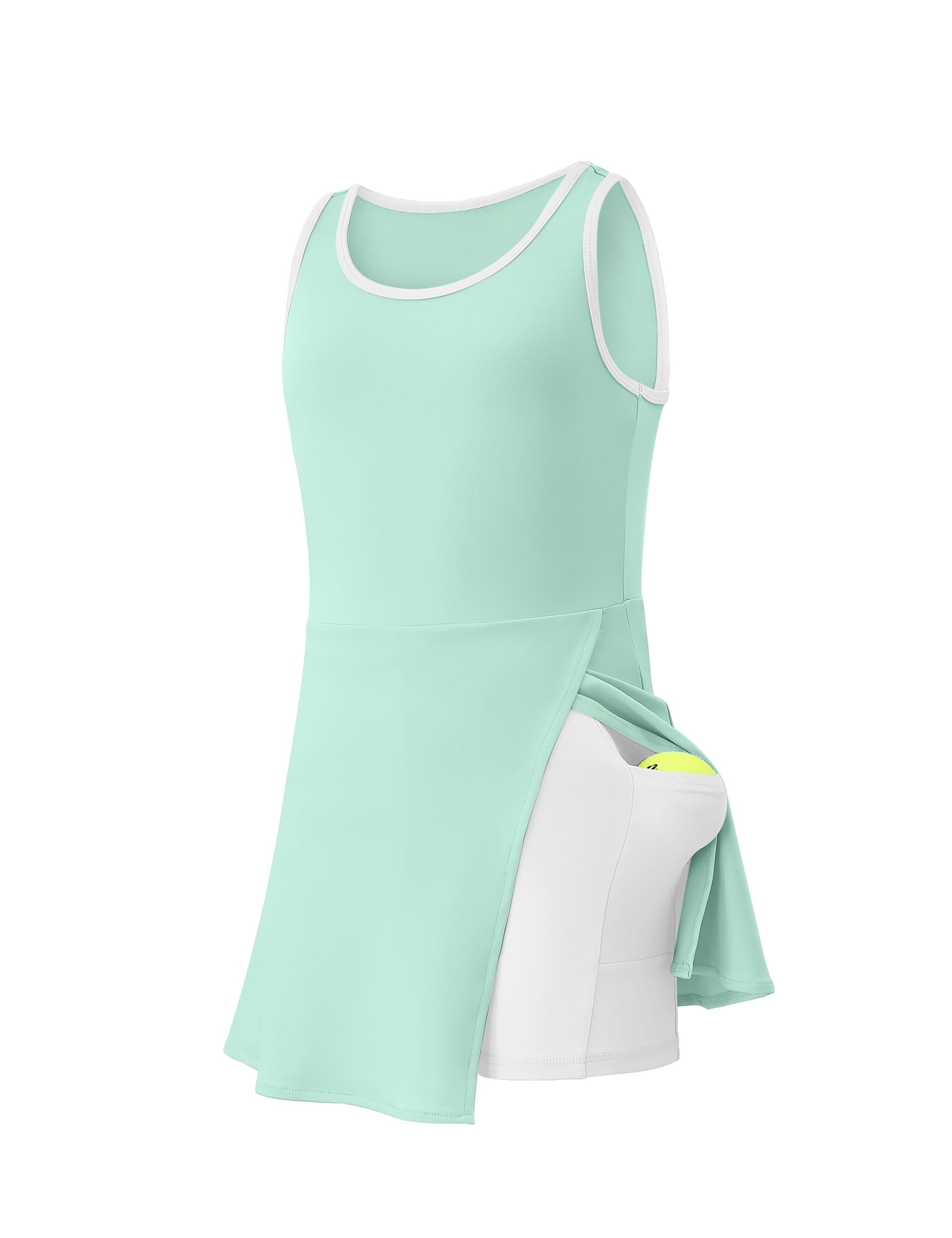 Ärmelloses Freizeitkleid für kleine Mädchen, Golfkleid, Tenniskleid, Rundhalsausschnitt, mit Sicherheitsshorts und Taschen