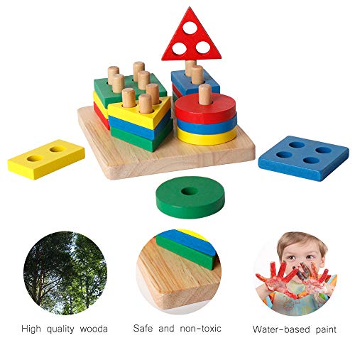 image for WISBABY Wooden Sorting & Stacking Toys for Toddlers, Educational Shape