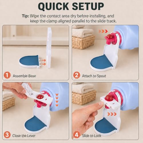 2-Pack-Laundry-Detergent-Cup-Holder-Fabric-Softener-Drip-Catcher-Easy-Press-Lever-with-Secure-Spout-Clamp-Removable-Drip-Tray-Non-Slip-Pad-Helps-Reduce-Sticky-Residue-and-Keep-Washer-Cleaner