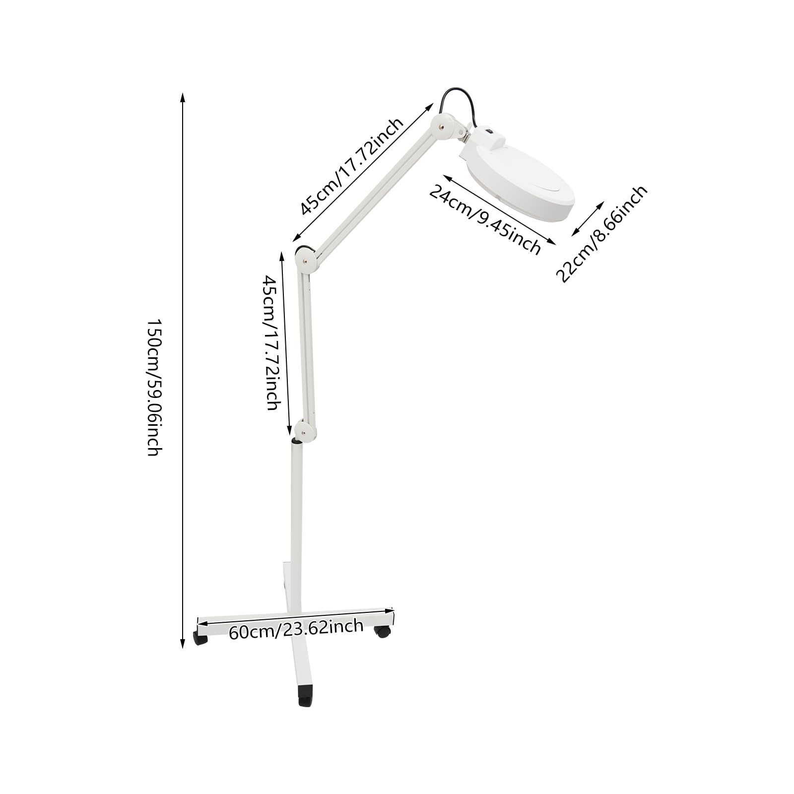Lampada con lente di ingrandimento a LED, 8 diottrie, 24 W, 220 V, lente d'ingrandimento con luce e supporto, lampada a luce fredda con 4 ruote, 120 LED, luce fredda, per cosmetici, per estetiste