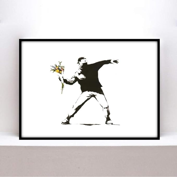 バンクシー Banksy ディズマランド 花束を投げる男 キャンバス 額装