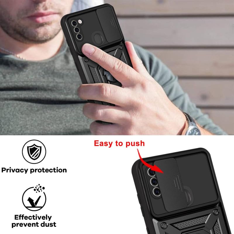 Image of Case for Samsung Galaxy M11, Shutter Heavy Duty Hard Tough Silicone TPU Dual Layer Hybrid Shockproof Cover,Ring Kickstand for Samsung Galaxy M11 - Black