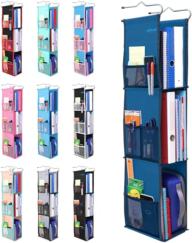 ABRA® 3 Shelf Hanging Locker Organizer for School, Gym, Work, Storage | Wide Shelves 6.5”x 9”| Eco-Friendly Fabric Healthy for Children | Adjustable School Locker Shelf from 3 to 2 Shelves (Navy Blue)