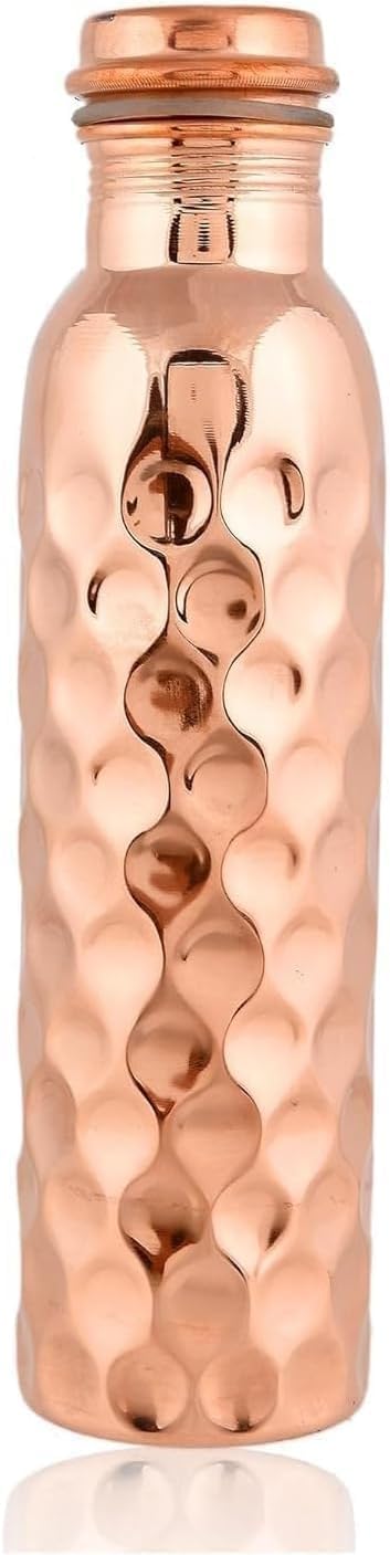 Diamond 1 Copper Water Bottle With 2 Glass Set Mix Drinkware Set Water Storage Serveware Kitchen Item Gift Item(1000 Ml Bottle And 300 ML Glass)