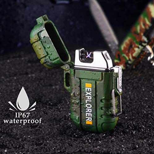 penixon Militär Klasse IP67 Wasserdicht USB Feuerzeug, Elektro-Feuerzeug Dual Lichtbogen Feuerzeug USB Aufladbar Winddichte Flammenlose Elektronische Feuerzeug Cover