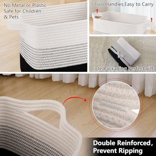 Image of OIAHOMY Storage Basket, Woven Baskets for Storage, Cotton Rope Basket for toys,Towel Baskets for Bathroom - Pack of 3, Gradient Dark