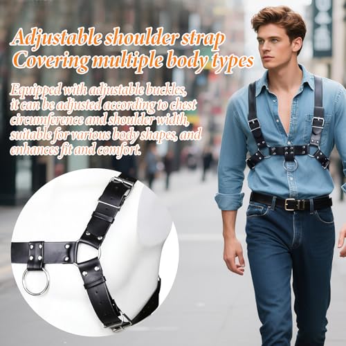 Pacify Mens Leather Harness, Adjustable Goth Men Body Chest Harness, Steampunk Shoulder Belts Suspenders for Costume Parties3
