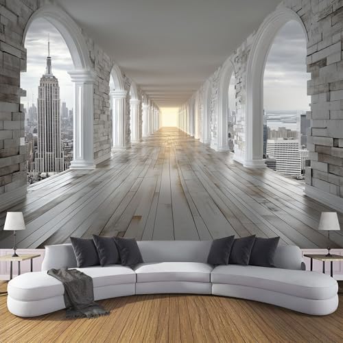 Panorámica De Pared Papel Pintado Corredor 3D, Papel Tapiz Fotográfico Arquitectura Moderna Realista, Blanco Murales Para Sala De Estar Dormitorio Decoración 250x175cm